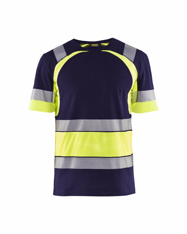 T-shirt Hi-vis 3421 marineblå/gul, str. XS