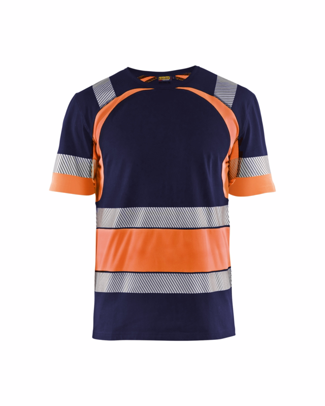 T-shirt Hi-vis 3421 marineblå/orange, str. XS