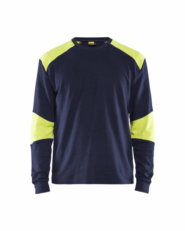 T-shirt L/Æ 3457 marineblå/gul, str. 4XL