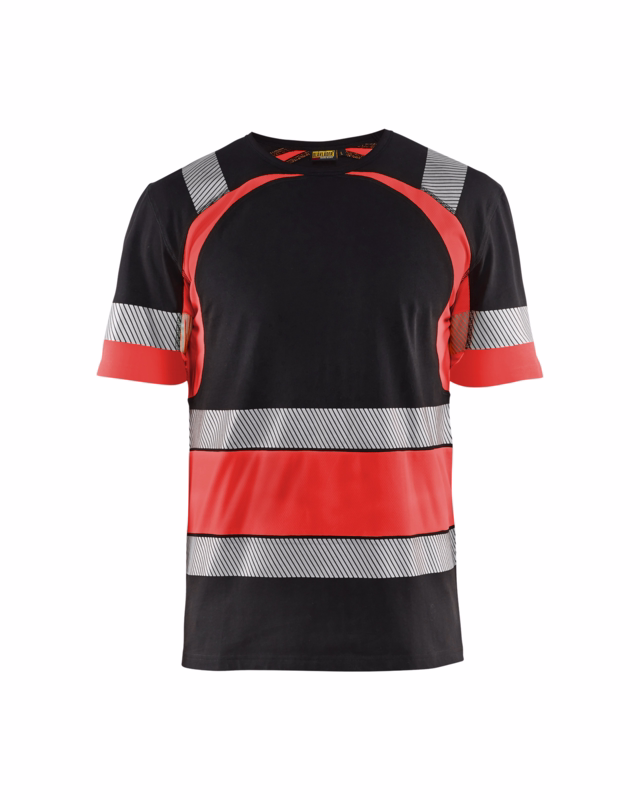 T-shirt Hi-vis 3421 sort/rød, str. 2XL
